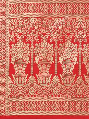 Red Poly Silk Banarasi Womens Dupatta 4