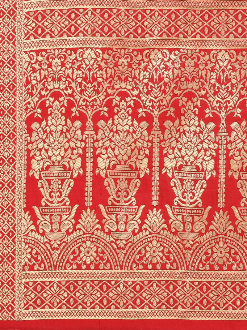 Red Poly Silk Banarasi Womens Dupatta