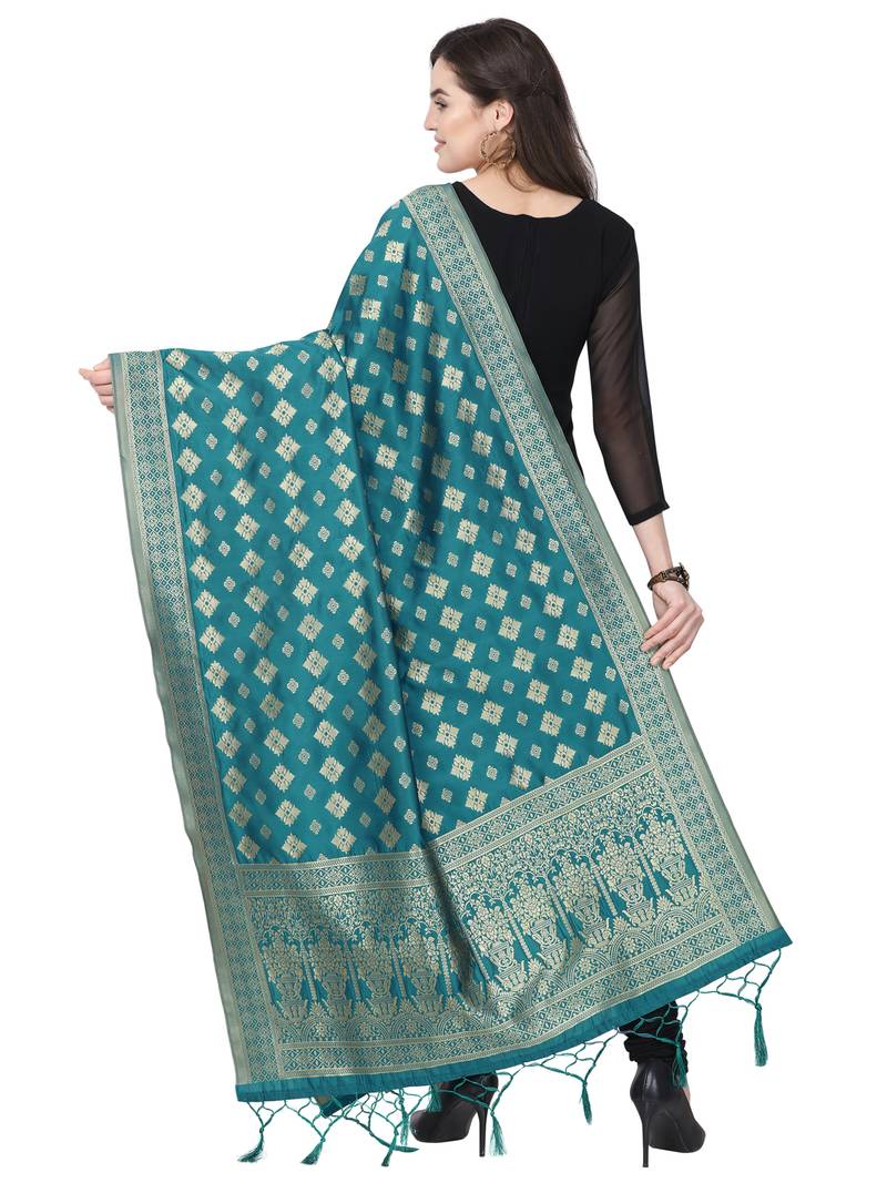 Turquoise Poly Silk Banarasi Womens Dupatta