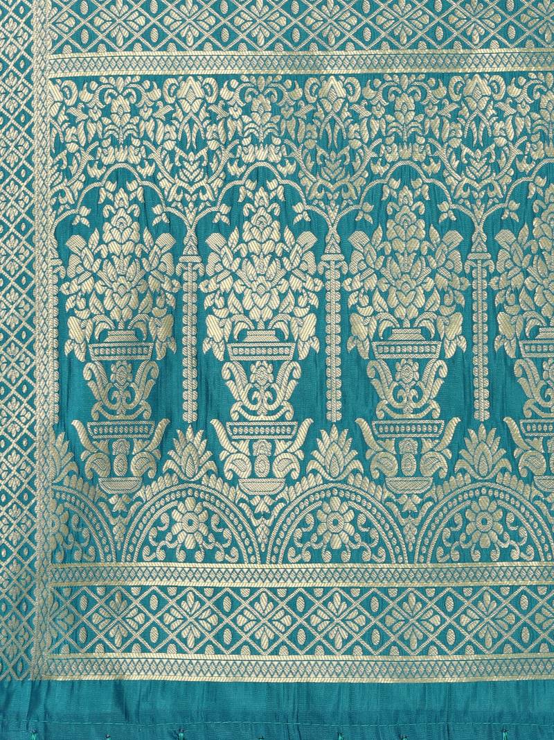 Turquoise Poly Silk Banarasi Womens Dupatta