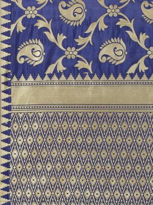 Navy Blue Poly Silk Banarasi Womens Dupatta 4