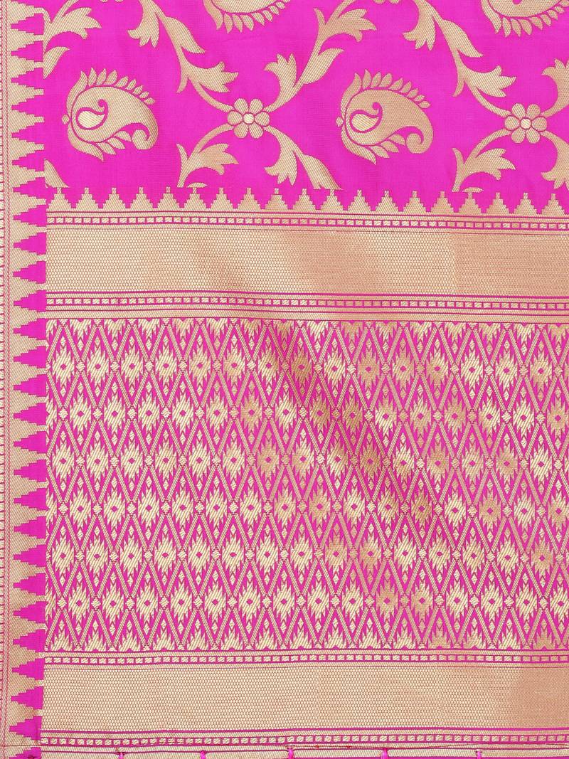 Pink Poly Silk Banarasi Womens Dupatta
