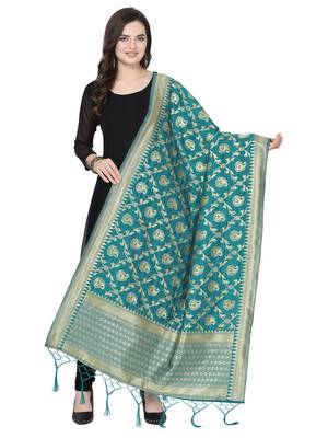 Turquoise Poly Silk Banarasi Womens Dupatta 1