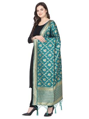 Turquoise Poly Silk Banarasi Womens Dupatta 2