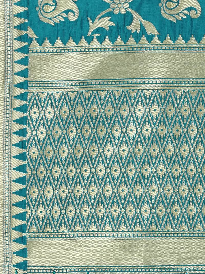 Turquoise Poly Silk Banarasi Womens Dupatta