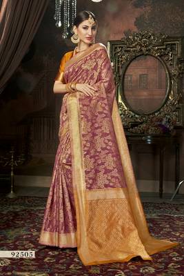 Rust Printed Cotton Saree With Blouse 1