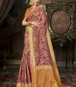 Rust Printed Cotton Saree With Blouse
