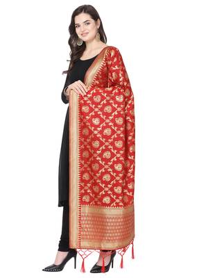 Red Poly Silk Banarasi Womens Dupatta 2