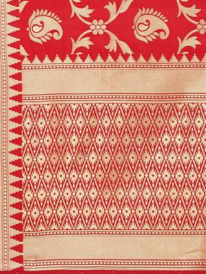 Red Poly Silk Banarasi Womens Dupatta 4