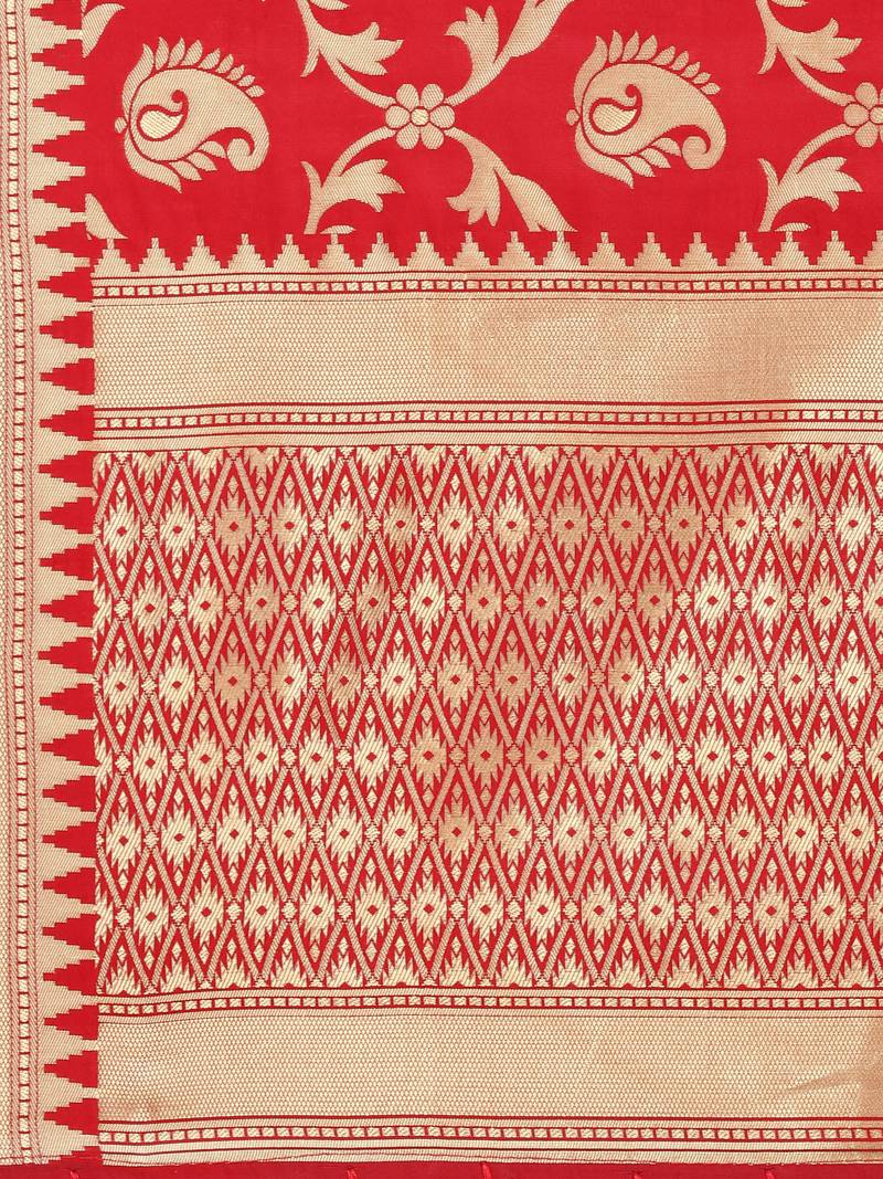Red Poly Silk Banarasi Womens Dupatta