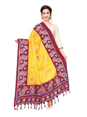 Yellow Bhagalpuri Silk Printed Womens Dupatta 1