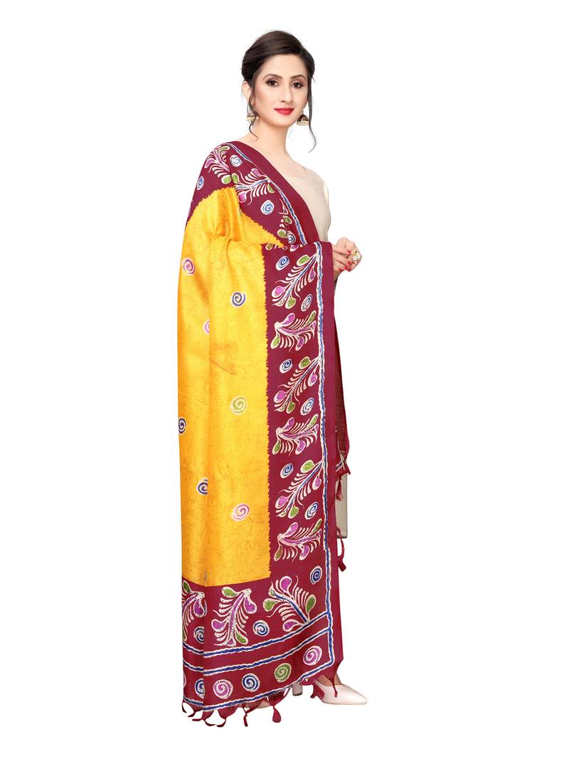 Yellow Bhagalpuri Silk Printed Womens Dupatta