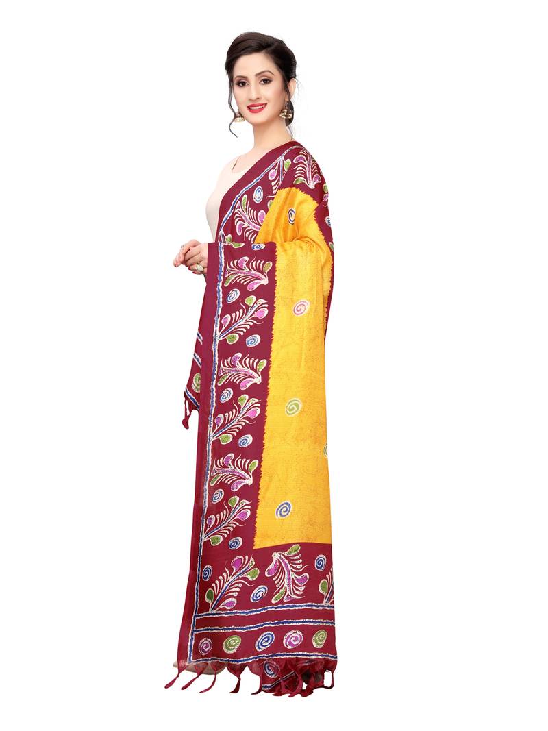 Yellow Bhagalpuri Silk Printed Womens Dupatta