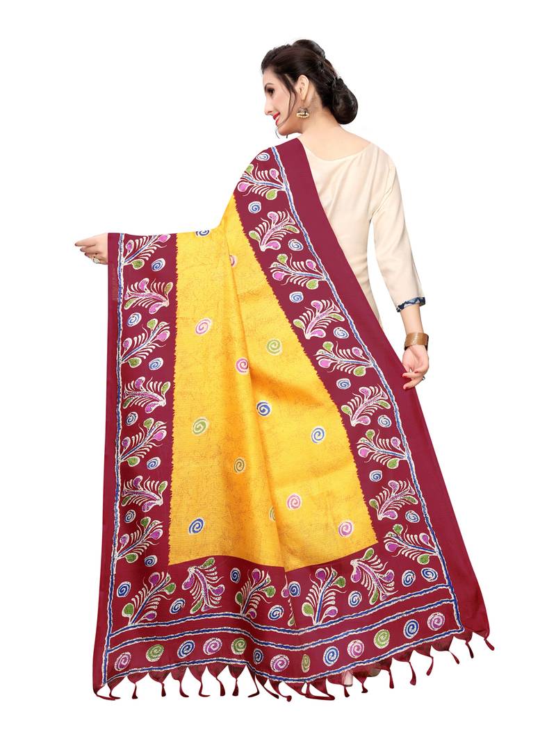 Yellow Bhagalpuri Silk Printed Womens Dupatta