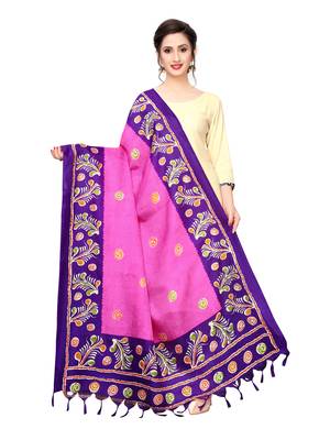 Pink Bhagalpuri Silk Printed Womens Dupatta 1