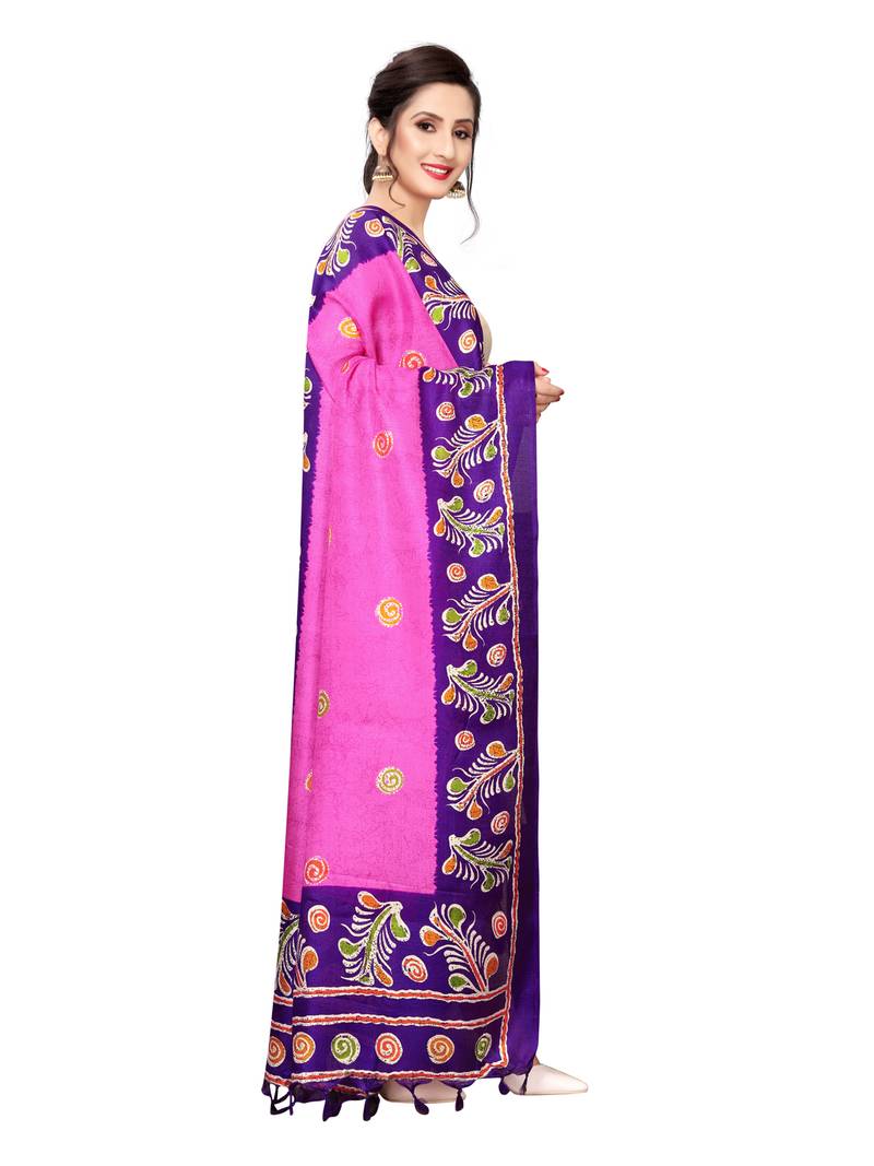 Pink Bhagalpuri Silk Printed Womens Dupatta