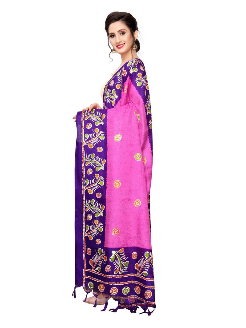 Pink Bhagalpuri Silk Printed Womens Dupatta