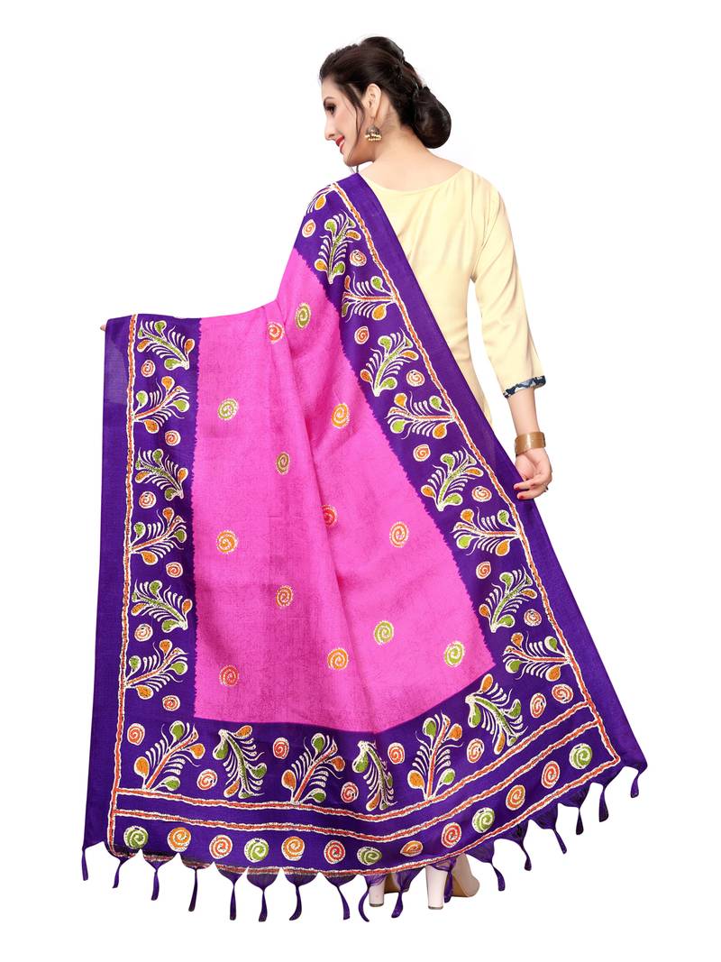 Pink Bhagalpuri Silk Printed Womens Dupatta