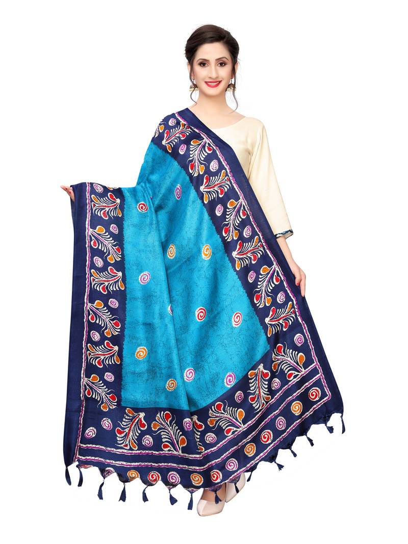 turquoise Bhagalpuri Silk Printed Womens Dupatta