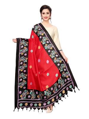 Red Bhagalpuri Silk Printed Womens Dupatta 1