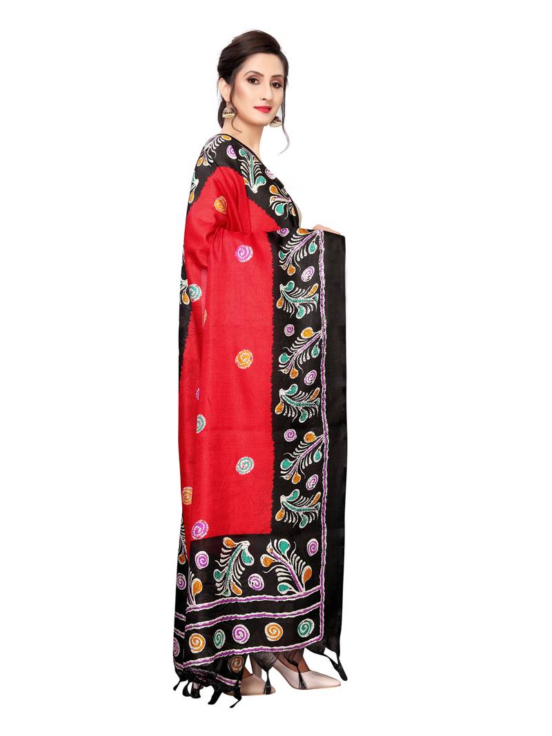 Red Bhagalpuri Silk Printed Womens Dupatta