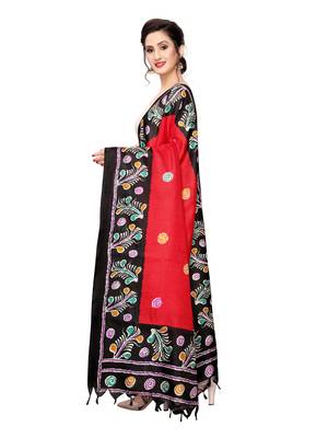 Red Bhagalpuri Silk Printed Womens Dupatta 3