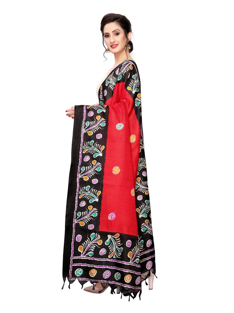 Red Bhagalpuri Silk Printed Womens Dupatta