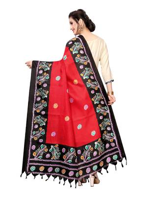 Red Bhagalpuri Silk Printed Womens Dupatta 4