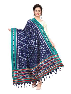 Navy Blue Bhagalpuri Silk Printed Womens Dupatta 1
