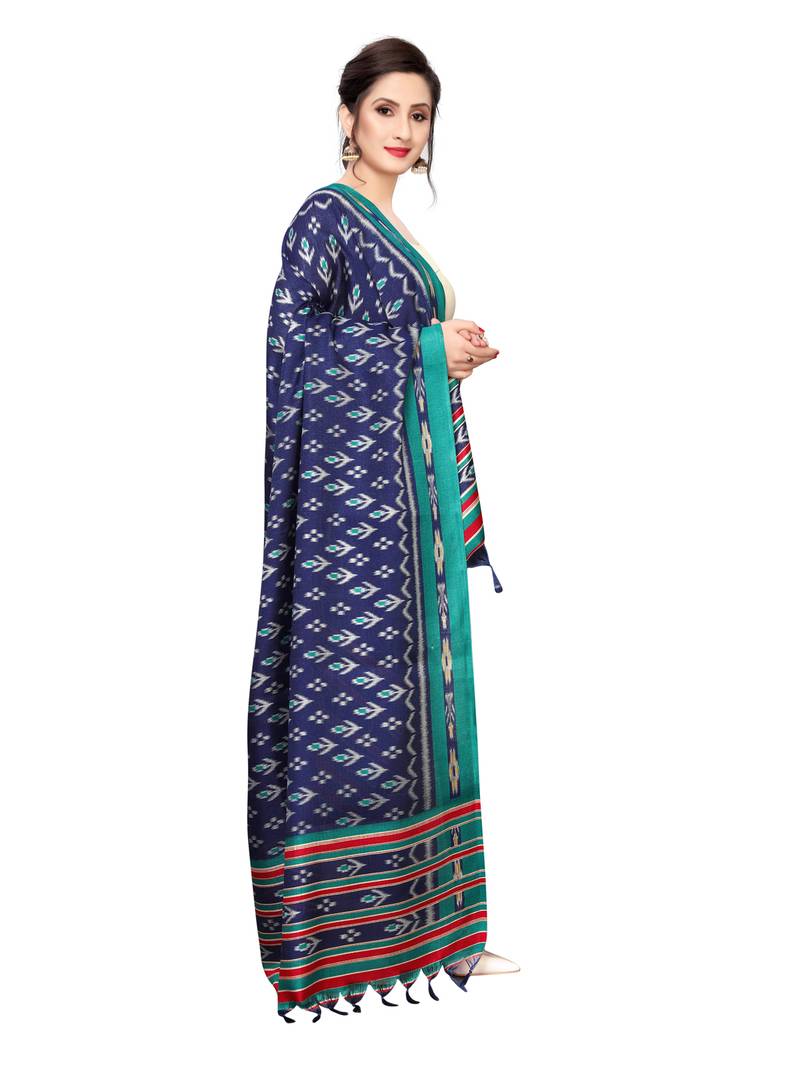 Navy Blue Bhagalpuri Silk Printed Womens Dupatta