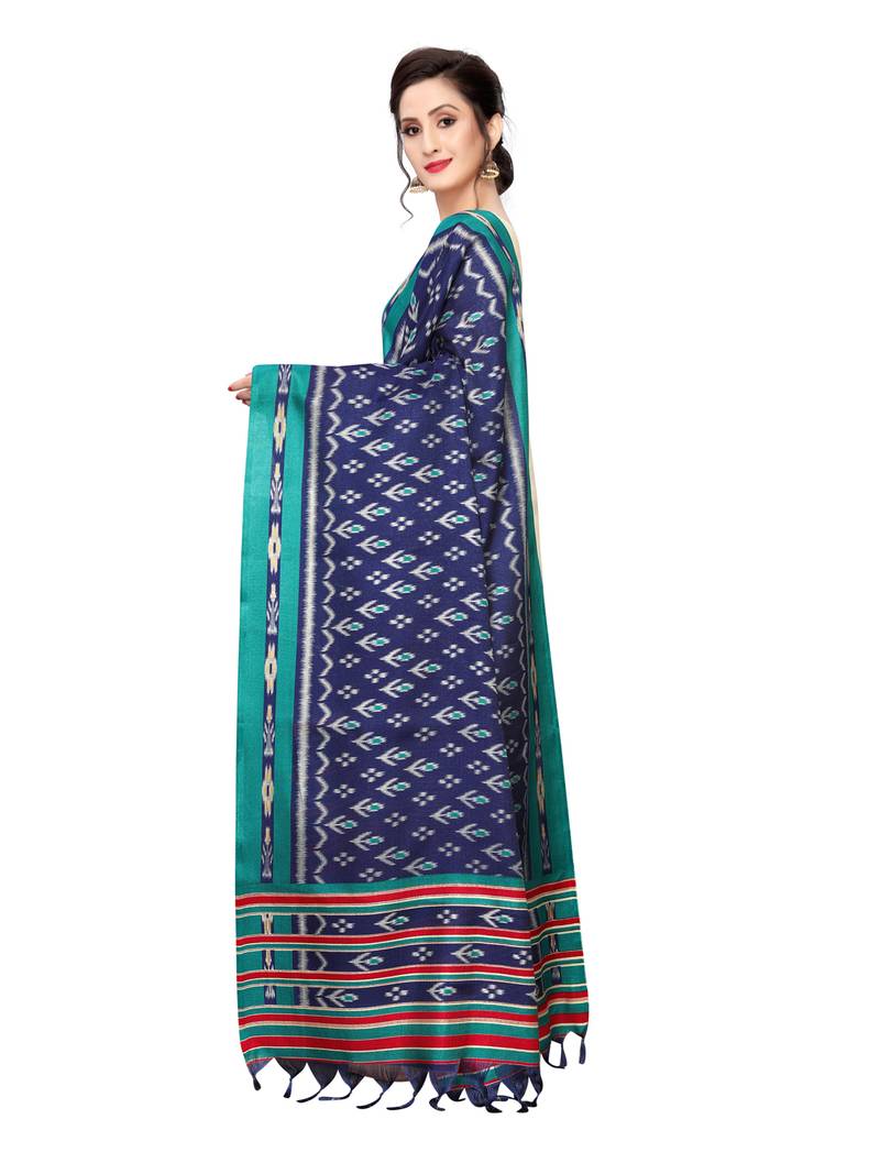Navy Blue Bhagalpuri Silk Printed Womens Dupatta