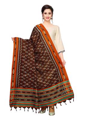 Brown Bhagalpuri Silk Printed Womens Dupatta 1