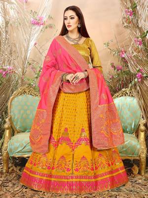 Yellow Jacquard Banarasi Silk A-line Lehenga With Blouse 1