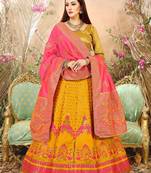 Yellow Jacquard Banarasi Silk A-line Lehenga With Blouse