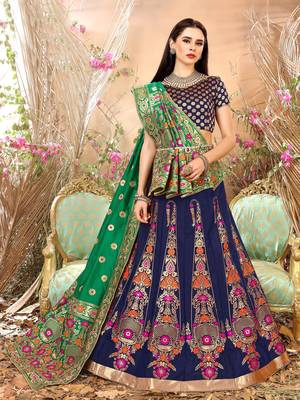 Nevy Blue Jacquard Banarasi Silk A-line Lehenga With Blouse 1