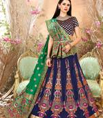 Nevy Blue Jacquard Banarasi Silk A-line Lehenga With Blouse