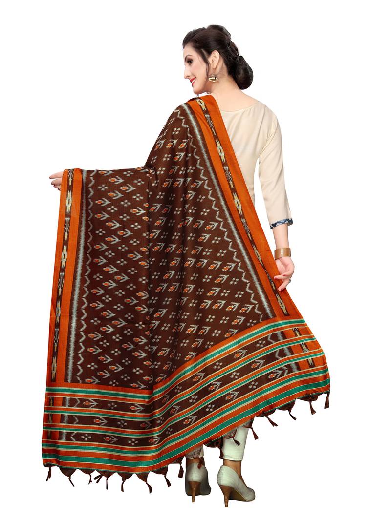 Brown Bhagalpuri Silk Printed Womens Dupatta