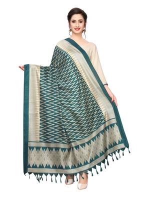 turquoise Bhagalpuri Silk Printed Womens Dupatta 1