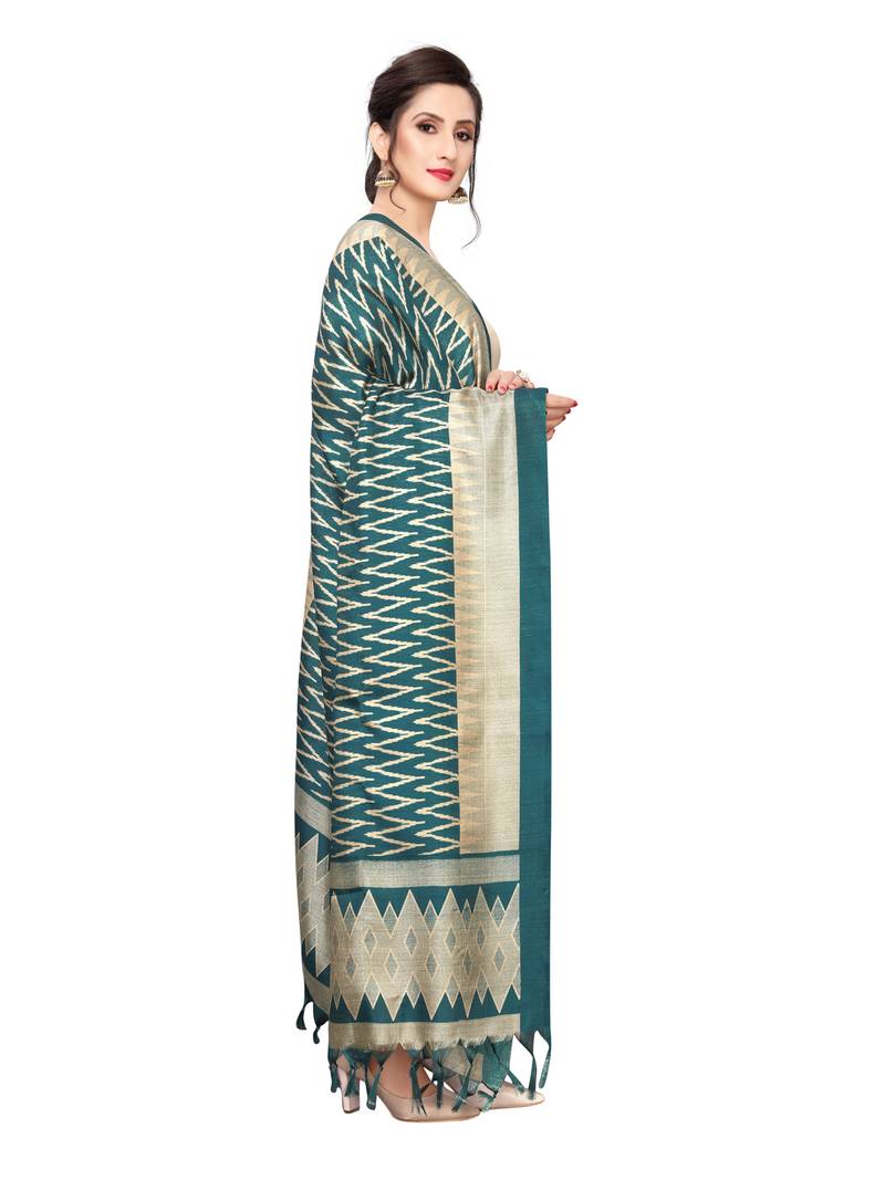 turquoise Bhagalpuri Silk Printed Womens Dupatta