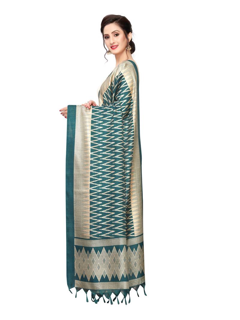 turquoise Bhagalpuri Silk Printed Womens Dupatta