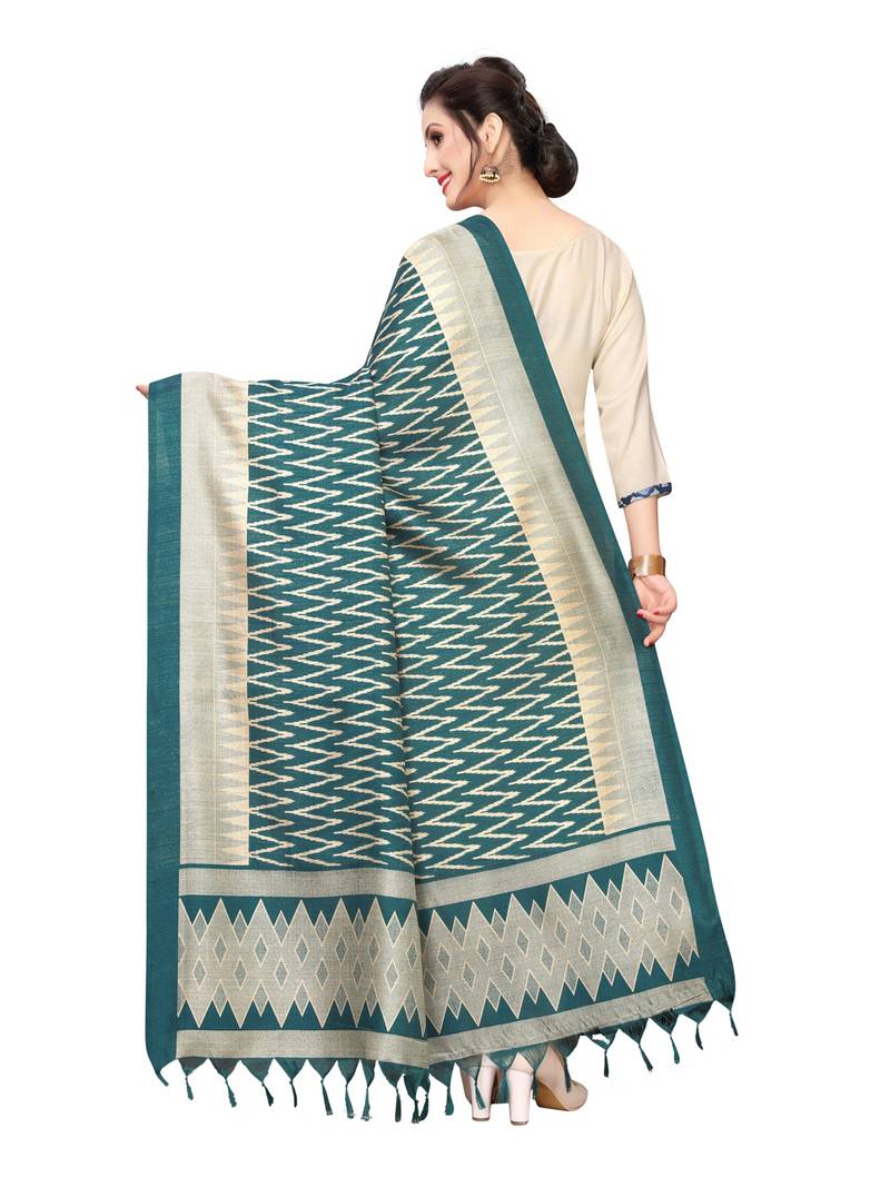 turquoise Bhagalpuri Silk Printed Womens Dupatta