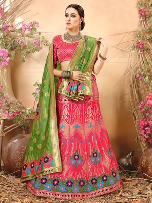 Pink Jacquard Banarasi Silk A-line Lehenga With Blouse 1