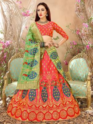 Pink Jacquard Banarasi Silk A-line Lehenga With Blouse 1