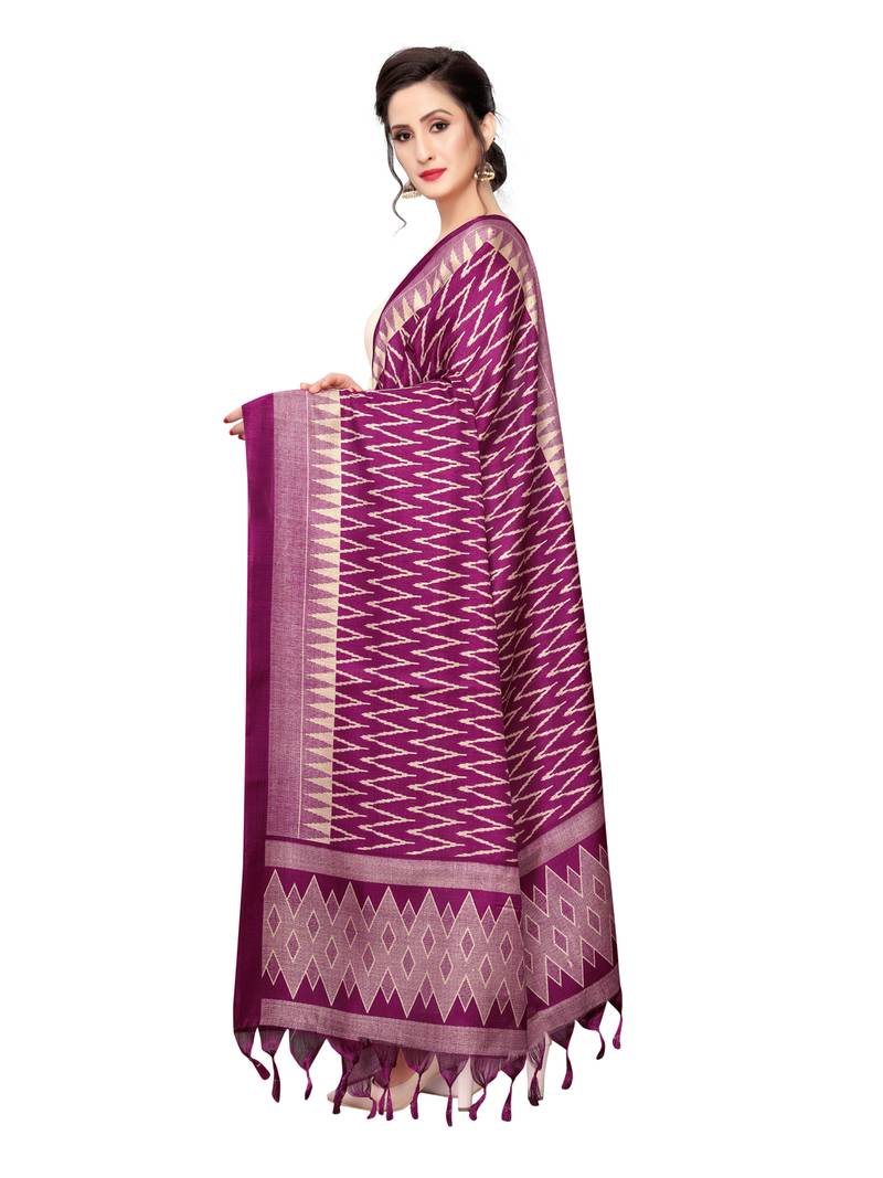Pink (Rani) Bhagalpuri Silk Printed Womens Dupatta