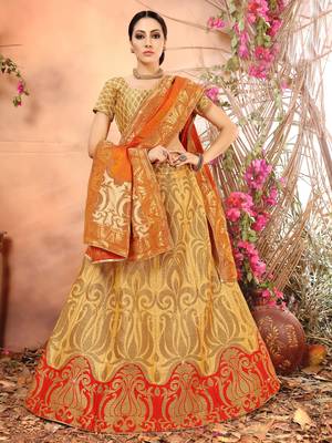 Beige Jacquard Banarasi Silk A-line Lehenga With Blouse 1