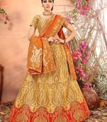 Beige Jacquard Banarasi Silk A-line Lehenga With Blouse