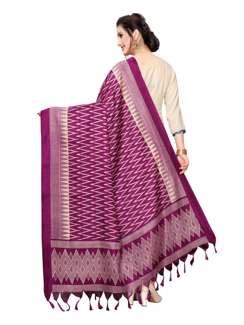 Pink (Rani) Bhagalpuri Silk Printed Womens Dupatta