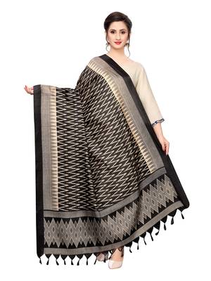 Black Bhagalpuri Silk Printed Womens Dupatta 1