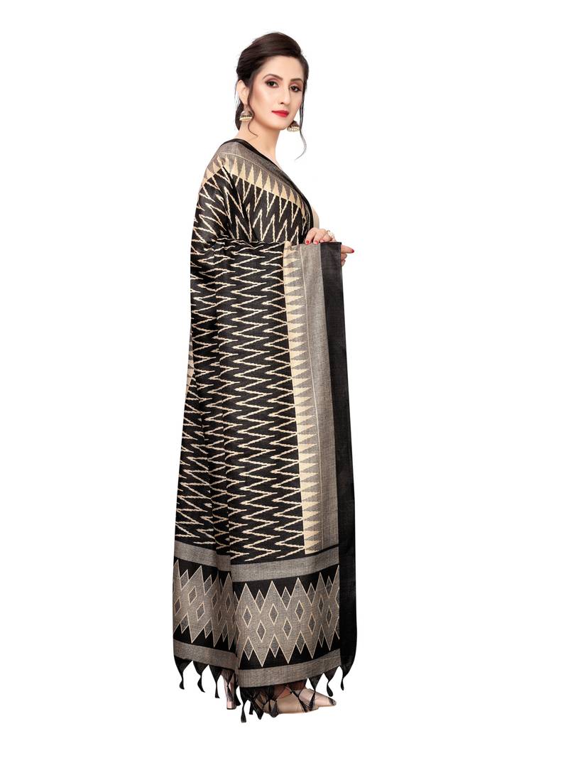 Black Bhagalpuri Silk Printed Womens Dupatta