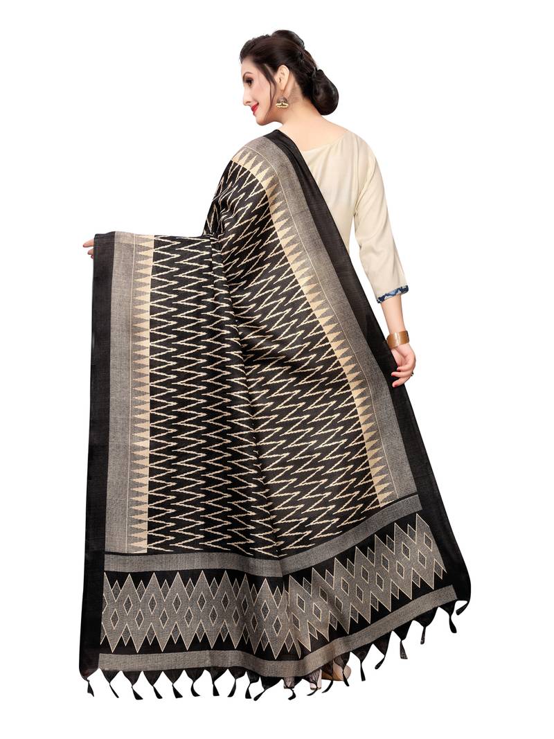 Black Bhagalpuri Silk Printed Womens Dupatta